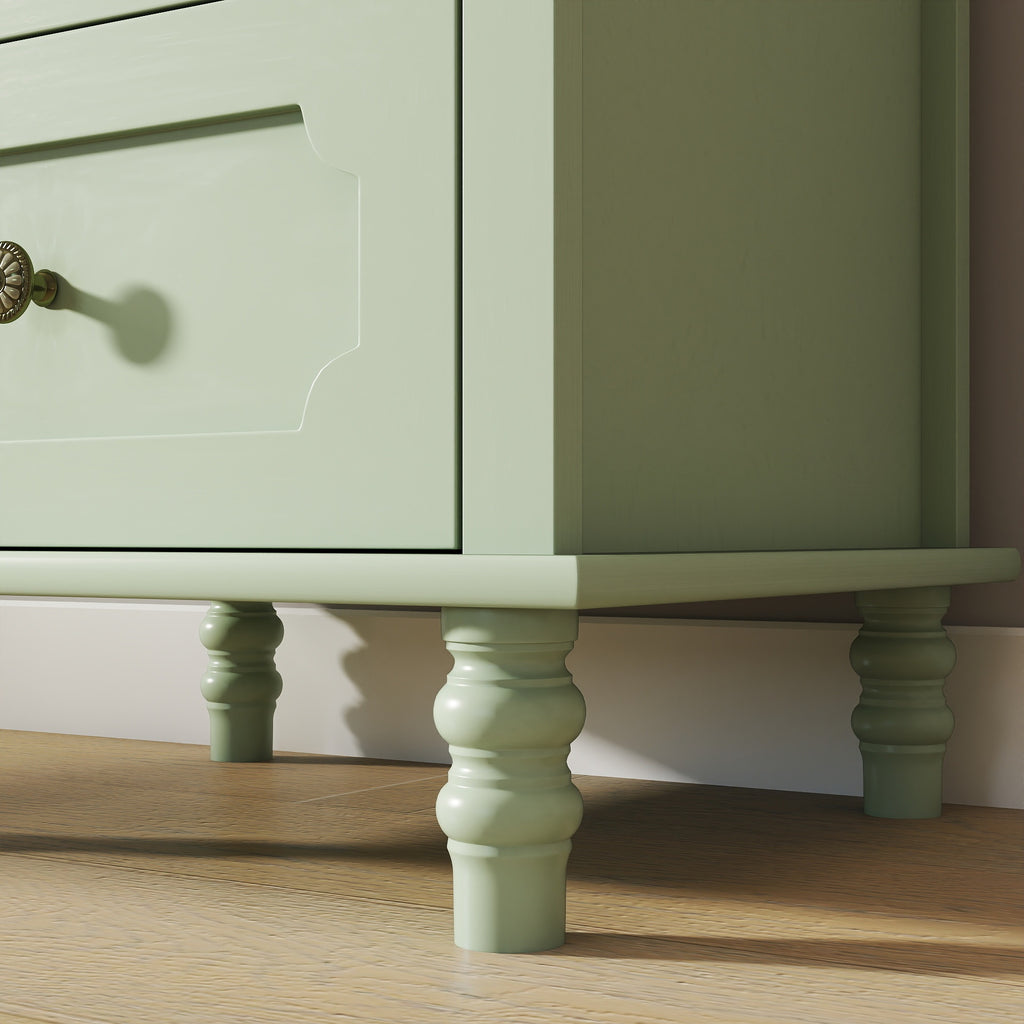 Minimalism Buffet Cabinet with Glass Doors and Double Drawer, Modern Wooden Storage Sideboard Cupboard for Living room, Dining Room Hallway Entryway (Mint Green) Buffets