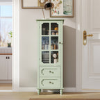 Minimalism Buffet Cabinet with Glass Doors and Double Drawer, Modern Wooden Storage Sideboard Cupboard for Living room, Dining Room Hallway Entryway (Mint Green) Buffets