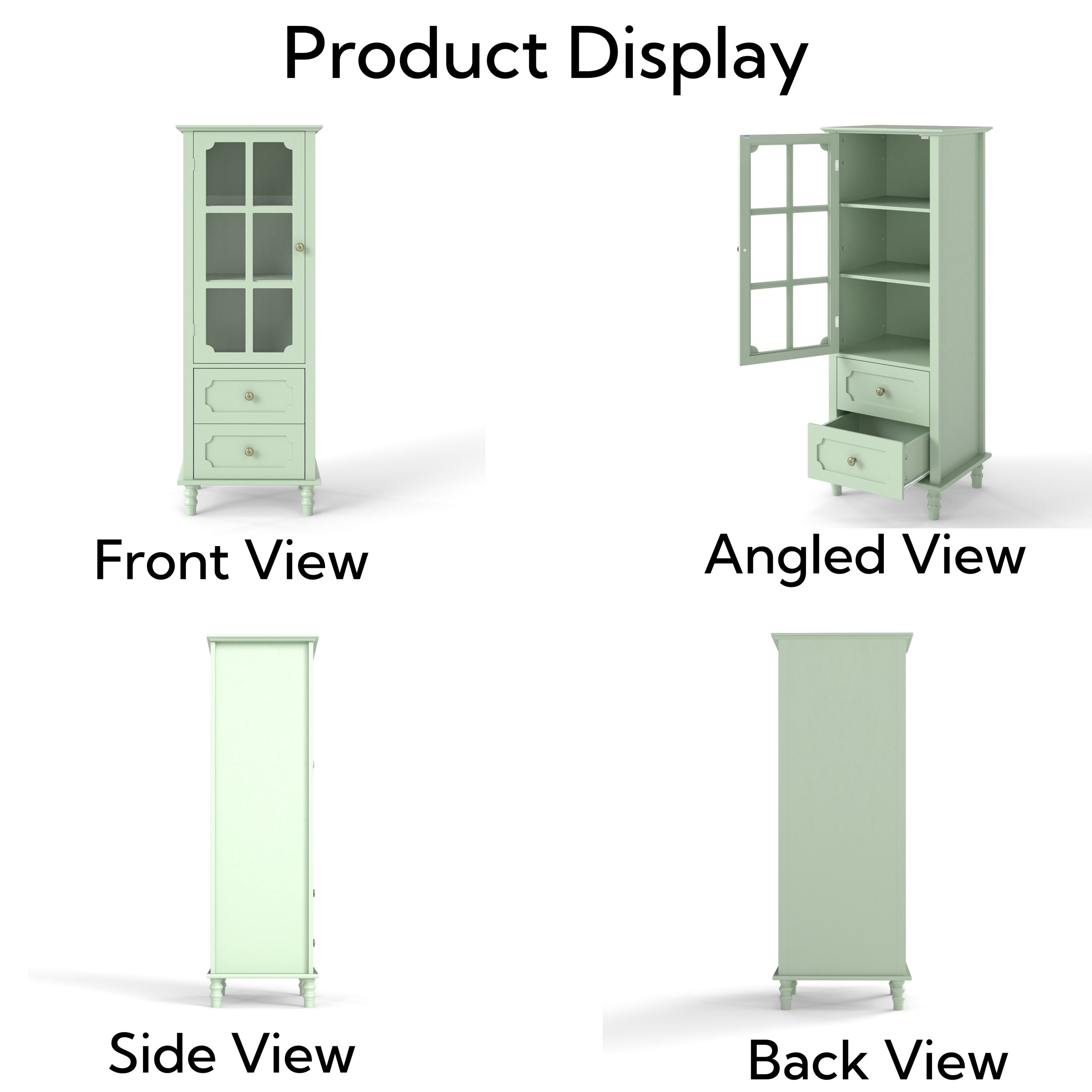 Minimalism Buffet Cabinet with Glass Doors and Double Drawer, Modern Wooden Storage Sideboard Cupboard for Living room, Dining Room Hallway Entryway (Mint Green) Buffets
