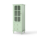 Minimalism Buffet Cabinet with Glass Doors and Double Drawer, Modern Wooden Storage Sideboard Cupboard for Living room, Dining Room Hallway Entryway (Mint Green) Buffets