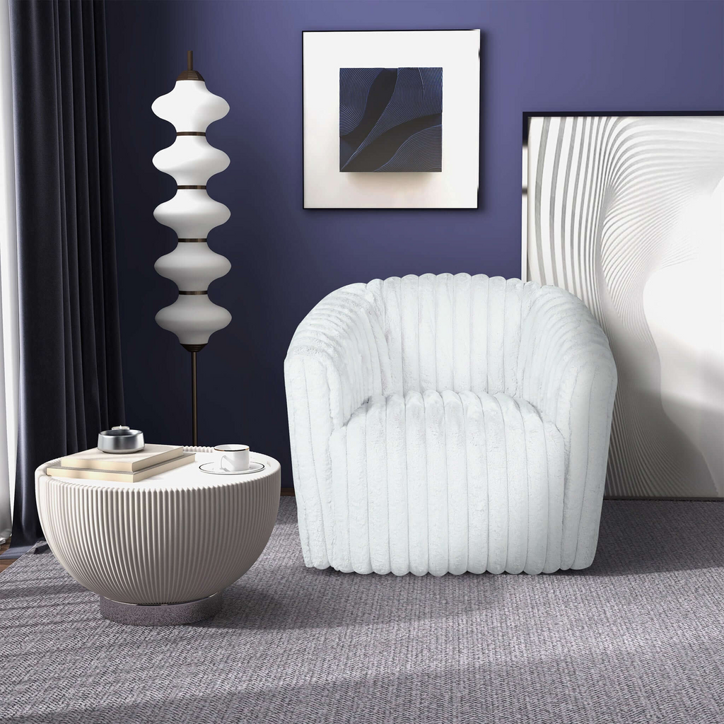 Mira White Velvet Mid-Century Swivel Chair 34.25" x 33.86".
