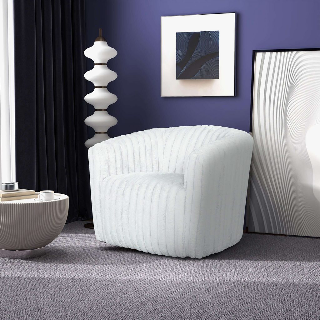 Mira White Velvet Mid-Century Swivel Chair 34.25" x 33.86".