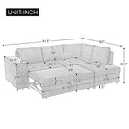 Mirod 91.5-Inch L Shaped Couch with Pull Out Bed and Storage Sectional Sleeper Sofa with Hidden Storage , Wide Armrest with storage,for Living Room, Apartment, Bedroom, Office