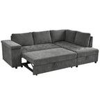 Mirod 91.5-Inch L Shaped Couch with Pull Out Bed and Storage Sectional Sleeper Sofa with Hidden Storage , Wide Armrest with storage,for Living Room, Apartment, Bedroom, Office