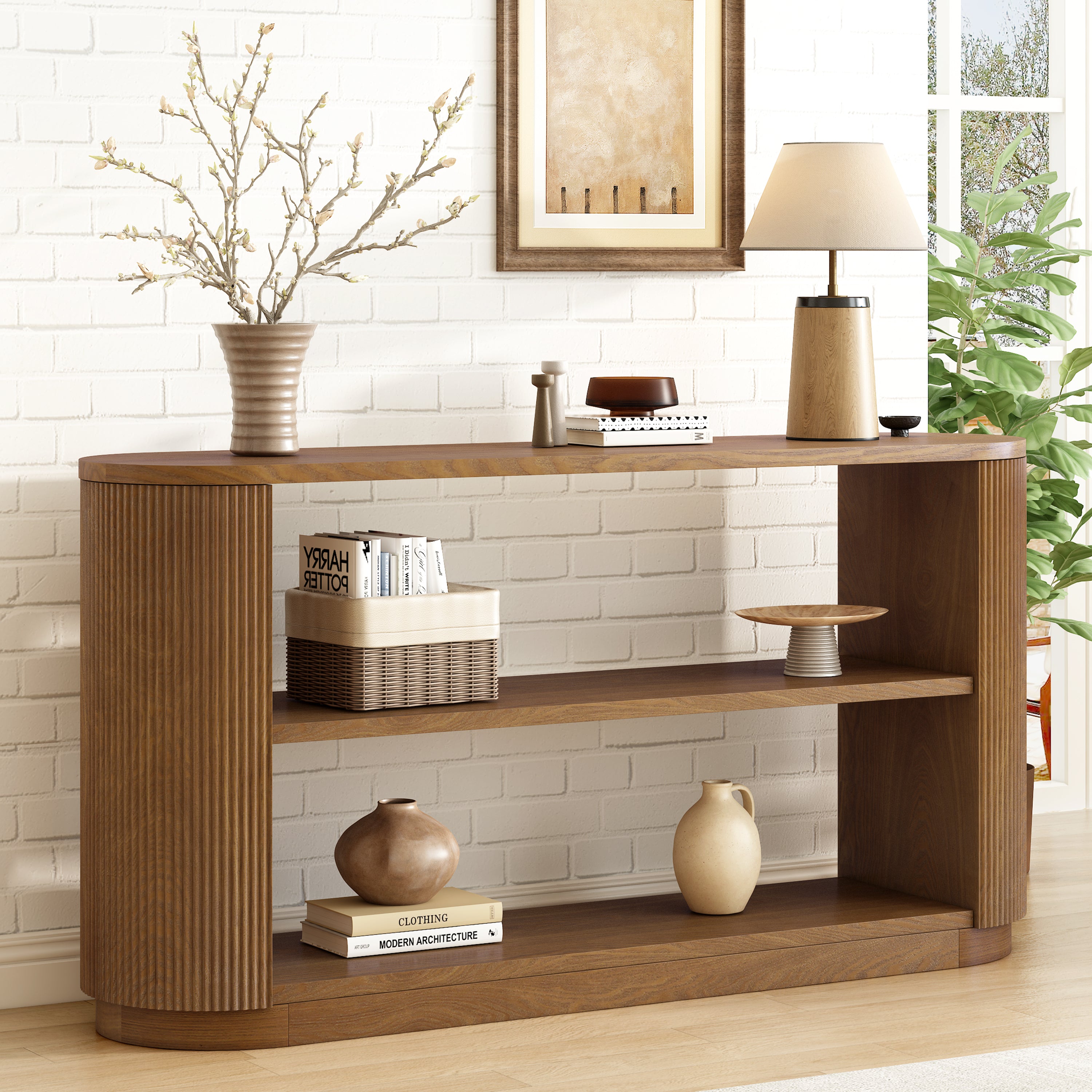 Mirod Modern Entryway Console Table - Slim Sofa Table with Open Shelf & Elegant Wood Grain, Multi-Functional Hallway Table for Living Room