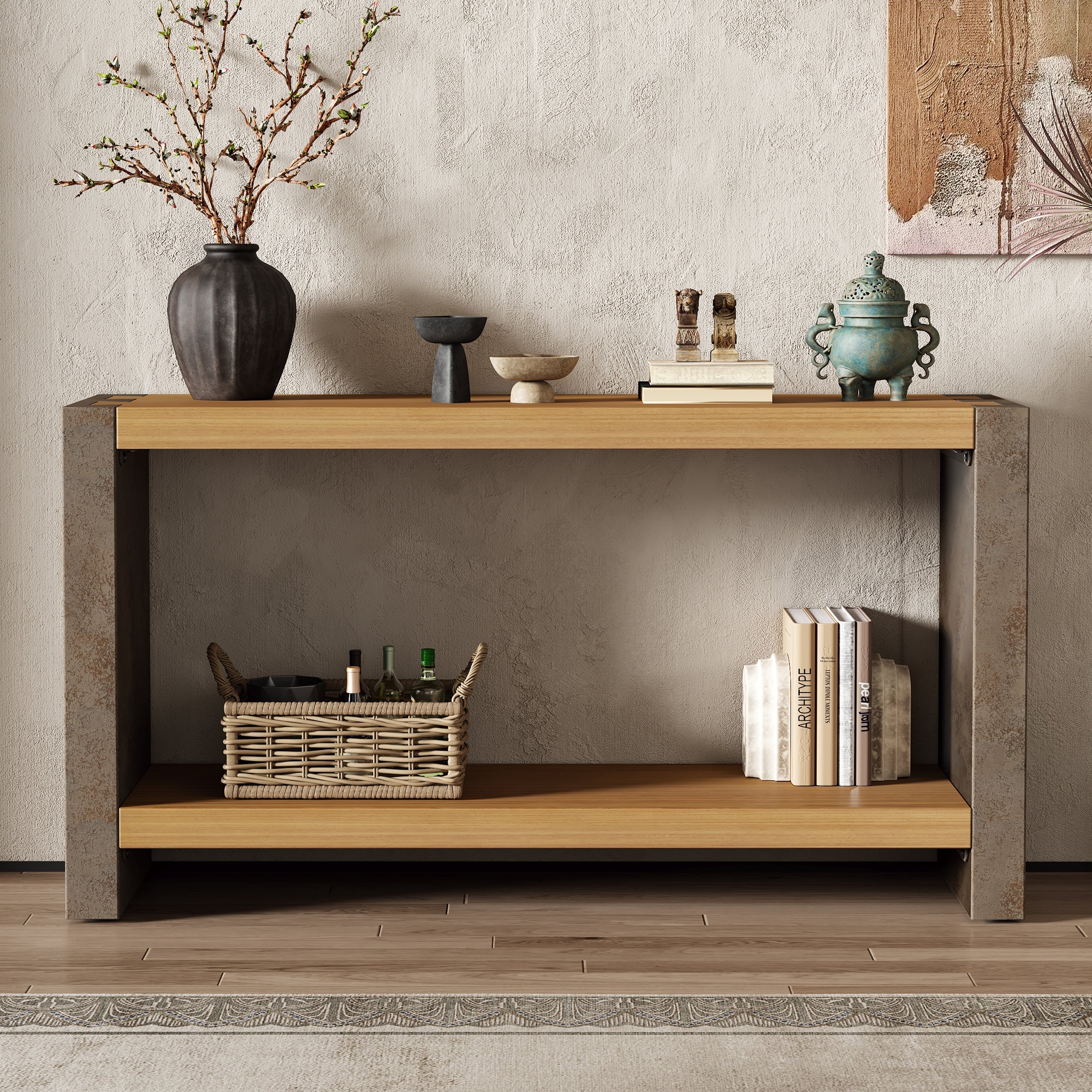 Mirod Vintage Industrial Console Table - Classic Minimalist Design with Premium Wood Veneer and Distressed Finish