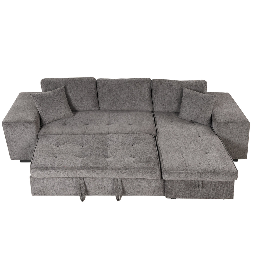 104.5 Modern L-Shape 3 Seat Reversible Sectional Couch, Pull Out Sleeper Sofa with Storage Chaise and 2 Stools for Living Room Furniture Set,Knox Charcoal (old sku:SG000431AAA)