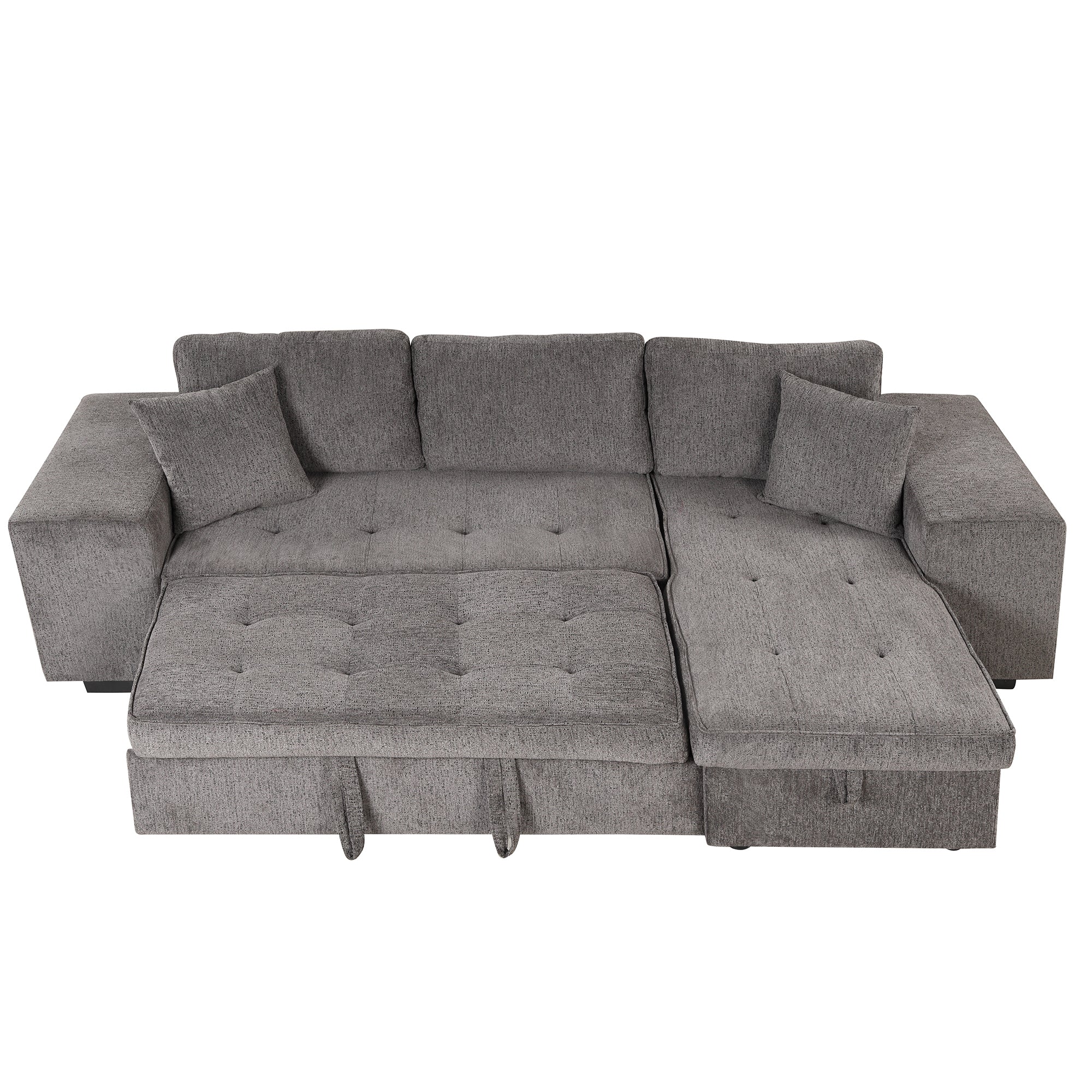 104.5 Modern L-Shape 3 Seat Reversible Sectional Couch, Pull Out Sleeper Sofa with Storage Chaise and 2 Stools for Living Room Furniture Set,Knox Charcoal (old sku:SG000431AAA)