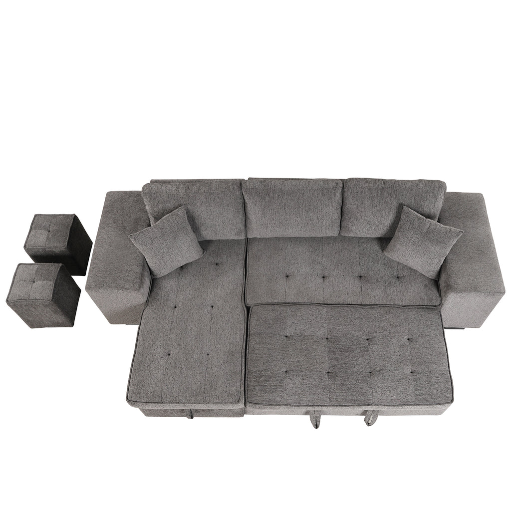 104.5 Modern L-Shape 3 Seat Reversible Sectional Couch, Pull Out Sleeper Sofa with Storage Chaise and 2 Stools for Living Room Furniture Set,Knox Charcoal (old sku:SG000431AAA)
