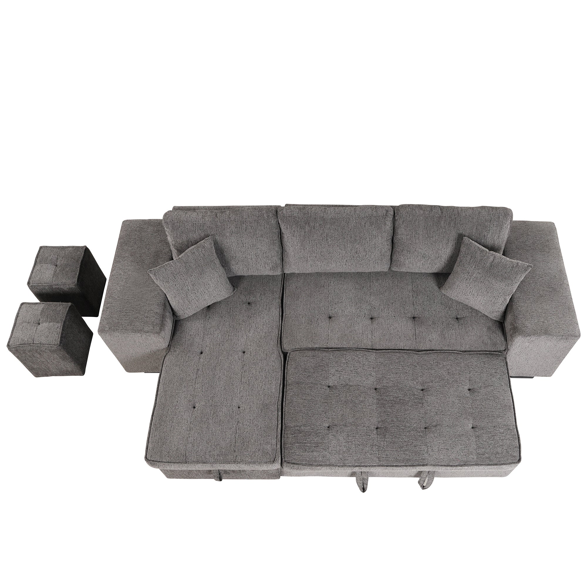 104.5 Modern L-Shape 3 Seat Reversible Sectional Couch, Pull Out Sleeper Sofa with Storage Chaise and 2 Stools for Living Room Furniture Set,Knox Charcoal (old sku:SG000431AAA)