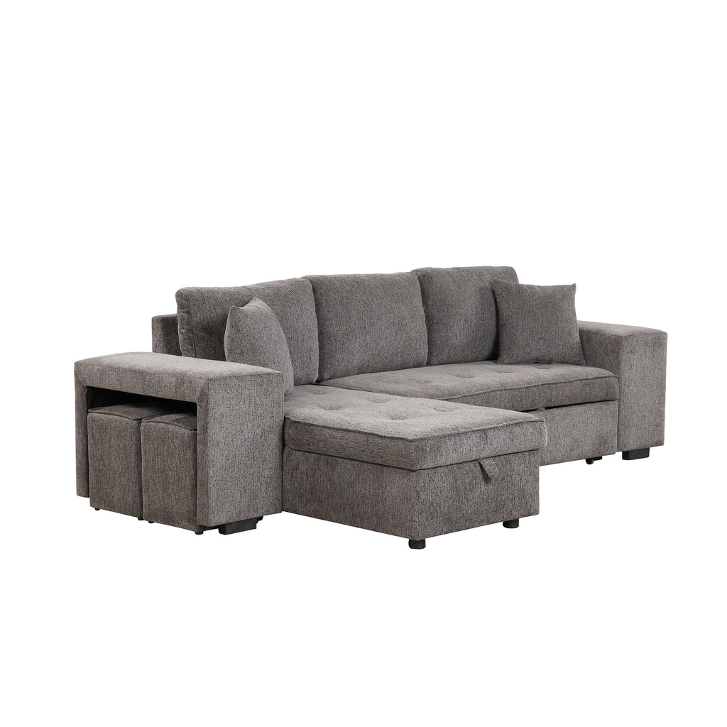 104.5 Modern L-Shape 3 Seat Reversible Sectional Couch, Pull Out Sleeper Sofa with Storage Chaise and 2 Stools for Living Room Furniture Set,Knox Charcoal (old sku:SG000431AAA)