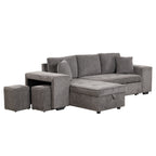 104.5 Modern L-Shape 3 Seat Reversible Sectional Couch, Pull Out Sleeper Sofa with Storage Chaise and 2 Stools for Living Room Furniture Set,Knox Charcoal (old sku:SG000431AAA)
