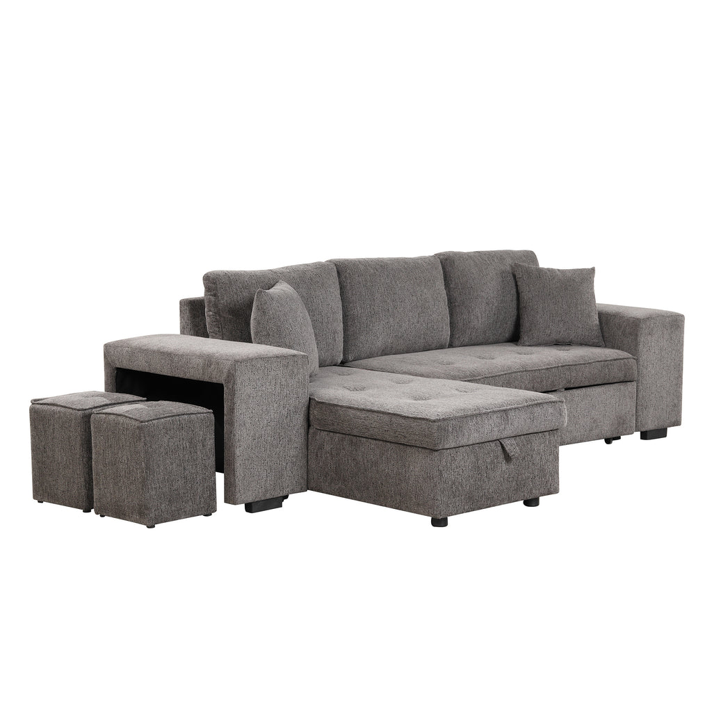 104.5 Modern L-Shape 3 Seat Reversible Sectional Couch, Pull Out Sleeper Sofa with Storage Chaise and 2 Stools for Living Room Furniture Set,Knox Charcoal (old sku:SG000431AAA)