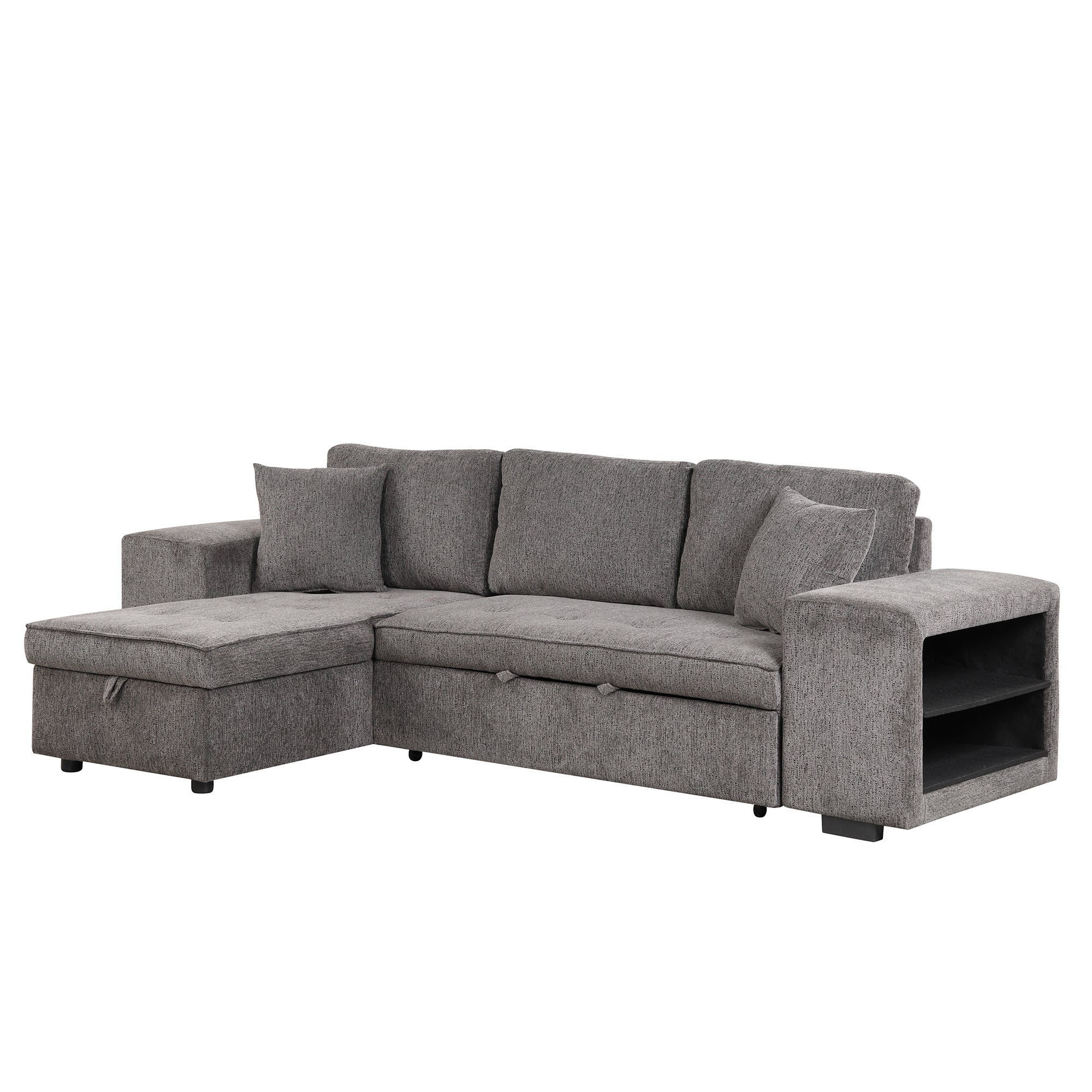 104.5 Modern L-Shape 3 Seat Reversible Sectional Couch, Pull Out Sleeper Sofa with Storage Chaise and 2 Stools for Living Room Furniture Set,Knox Charcoal (old sku:SG000431AAA)