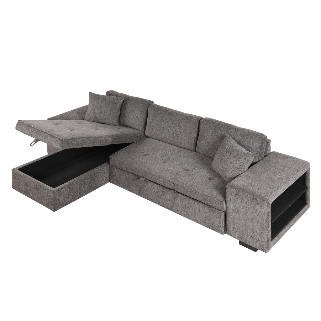 104.5 Modern L-Shape 3 Seat Reversible Sectional Couch, Pull Out Sleeper Sofa with Storage Chaise and 2 Stools for Living Room Furniture Set,Knox Charcoal (old sku:SG000431AAA)