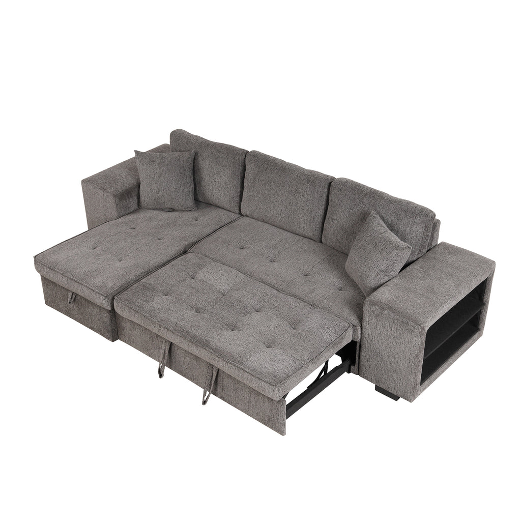 104.5 Modern L-Shape 3 Seat Reversible Sectional Couch, Pull Out Sleeper Sofa with Storage Chaise and 2 Stools for Living Room Furniture Set,Knox Charcoal (old sku:SG000431AAA)