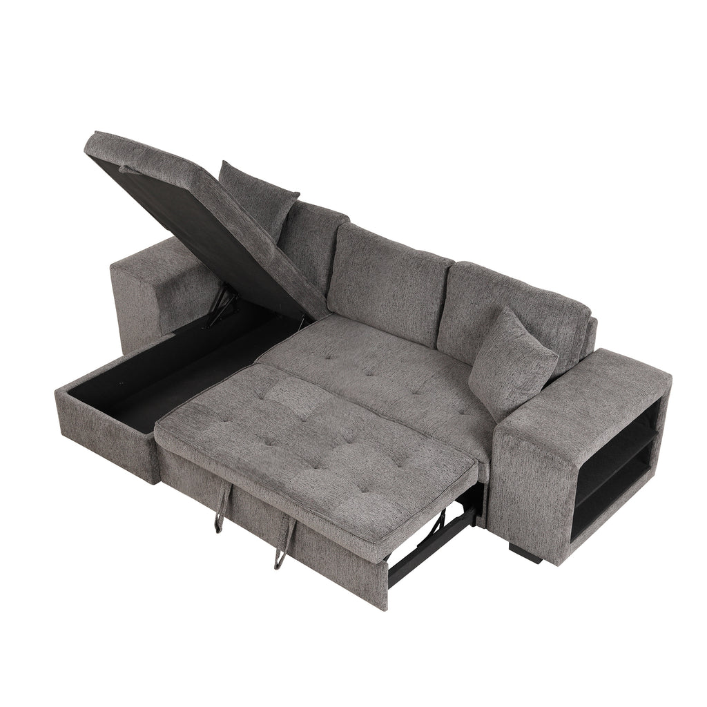 104.5 Modern L-Shape 3 Seat Reversible Sectional Couch, Pull Out Sleeper Sofa with Storage Chaise and 2 Stools for Living Room Furniture Set,Knox Charcoal (old sku:SG000431AAA)