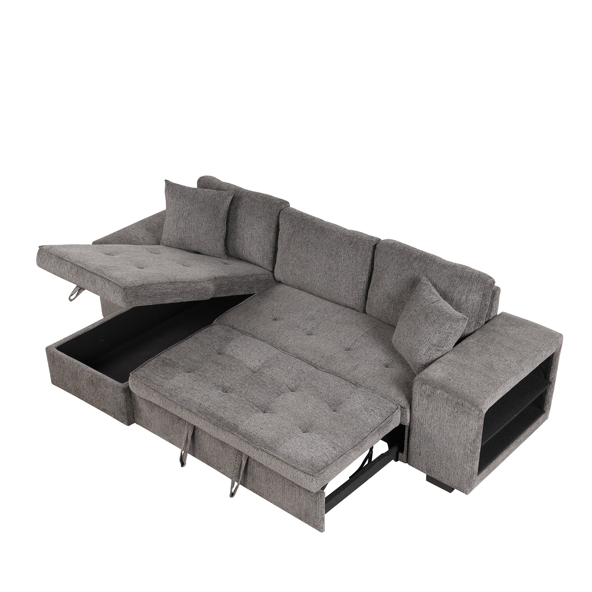 104.5 Modern L-Shape 3 Seat Reversible Sectional Couch, Pull Out Sleeper Sofa with Storage Chaise and 2 Stools for Living Room Furniture Set,Knox Charcoal (old sku:SG000431AAA)