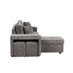 104.5 Modern L-Shape 3 Seat Reversible Sectional Couch, Pull Out Sleeper Sofa with Storage Chaise and 2 Stools for Living Room Furniture Set,Knox Charcoal (old sku:SG000431AAA)