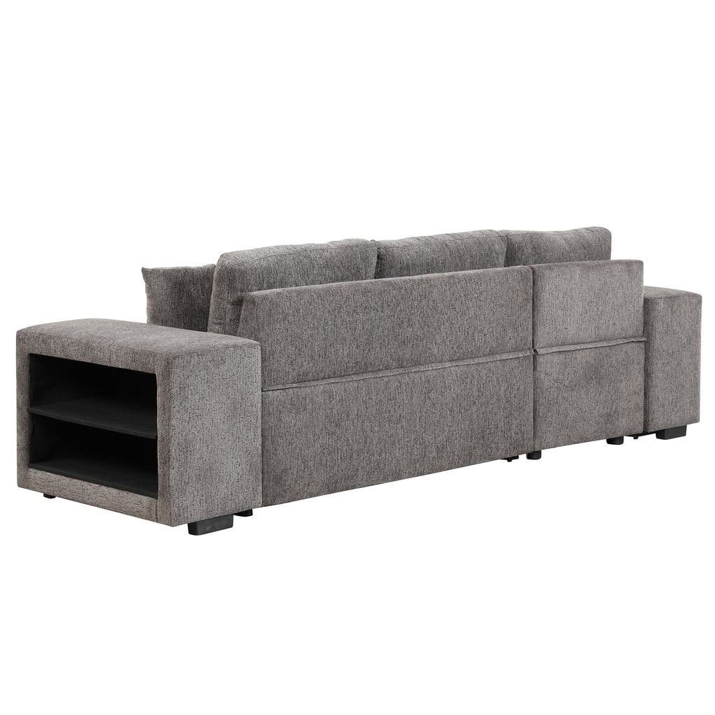 104.5 Modern L-Shape 3 Seat Reversible Sectional Couch, Pull Out Sleeper Sofa with Storage Chaise and 2 Stools for Living Room Furniture Set,Knox Charcoal (old sku:SG000431AAA)