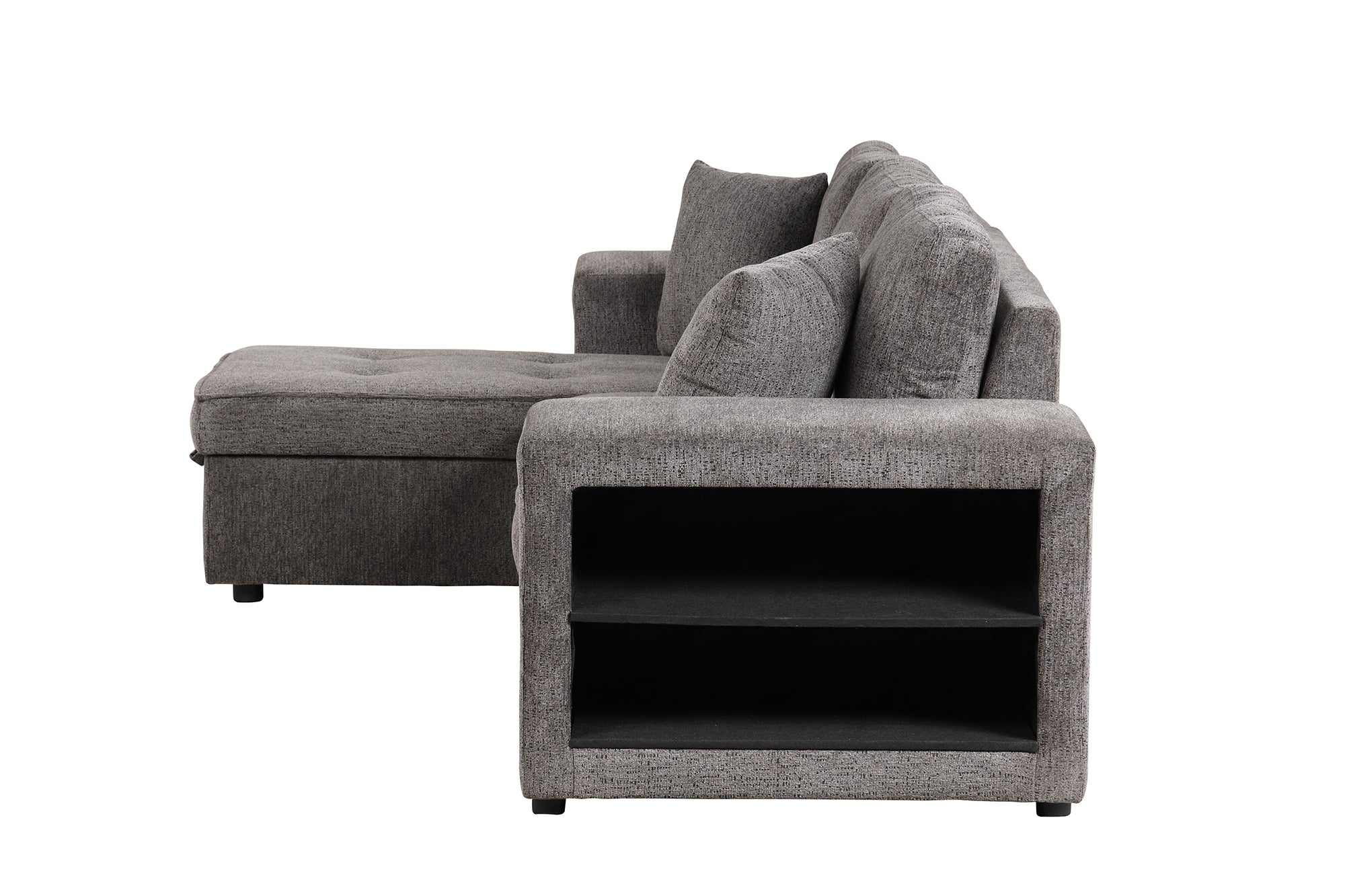 104.5 Modern L-Shape 3 Seat Reversible Sectional Couch, Pull Out Sleeper Sofa with Storage Chaise and 2 Stools for Living Room Furniture Set,Knox Charcoal (old sku:SG000431AAA)