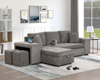 104.5 Modern L-Shape 3 Seat Reversible Sectional Couch, Pull Out Sleeper Sofa with Storage Chaise and 2 Stools for Living Room Furniture Set,Knox Charcoal (old sku:SG000431AAA)