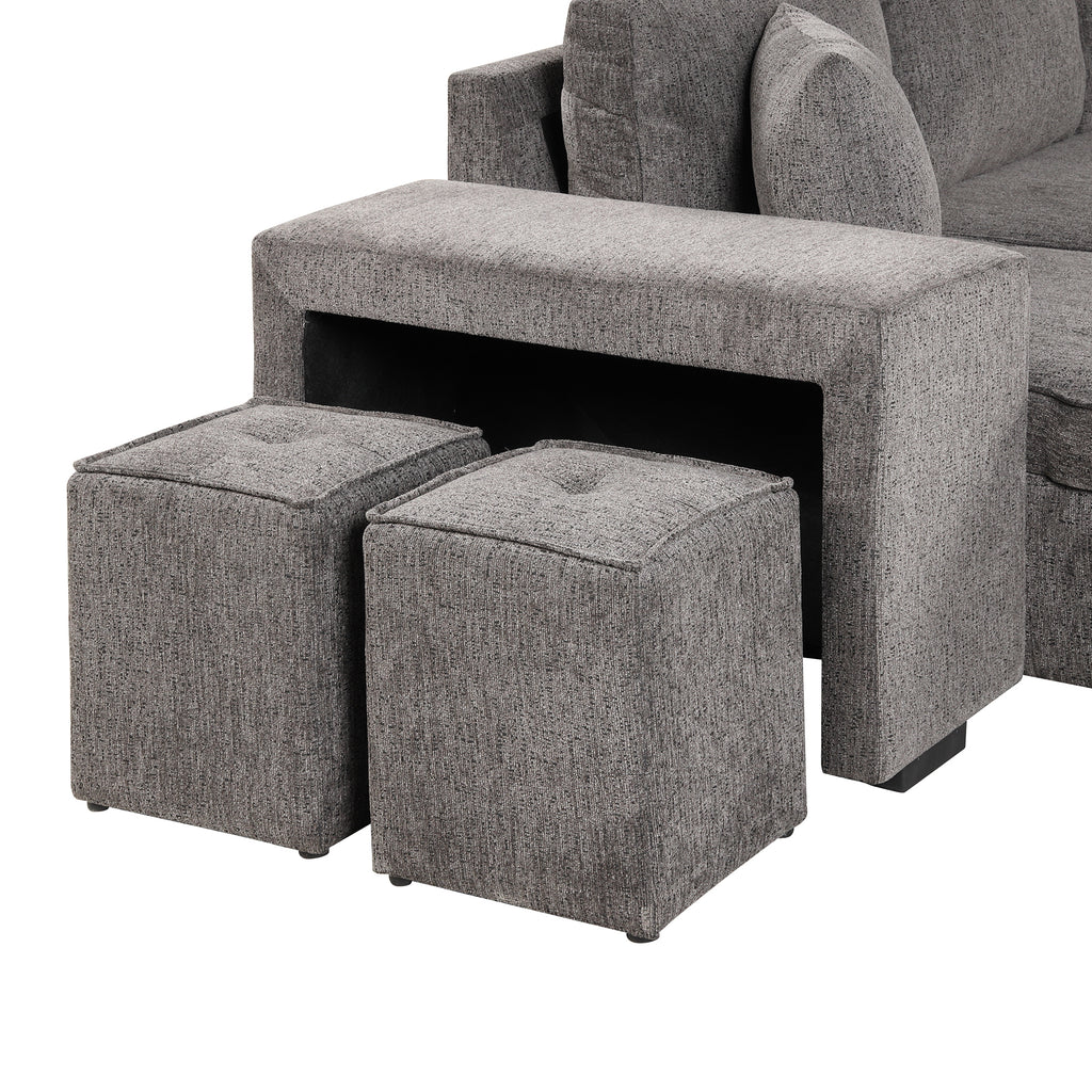 104.5 Modern L-Shape 3 Seat Reversible Sectional Couch, Pull Out Sleeper Sofa with Storage Chaise and 2 Stools for Living Room Furniture Set,Knox Charcoal (old sku:SG000431AAA)