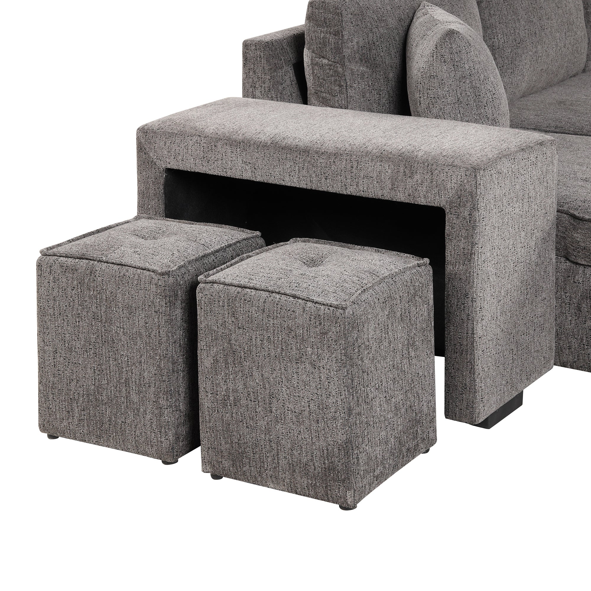 104.5 Modern L-Shape 3 Seat Reversible Sectional Couch, Pull Out Sleeper Sofa with Storage Chaise and 2 Stools for Living Room Furniture Set,Knox Charcoal (old sku:SG000431AAA)