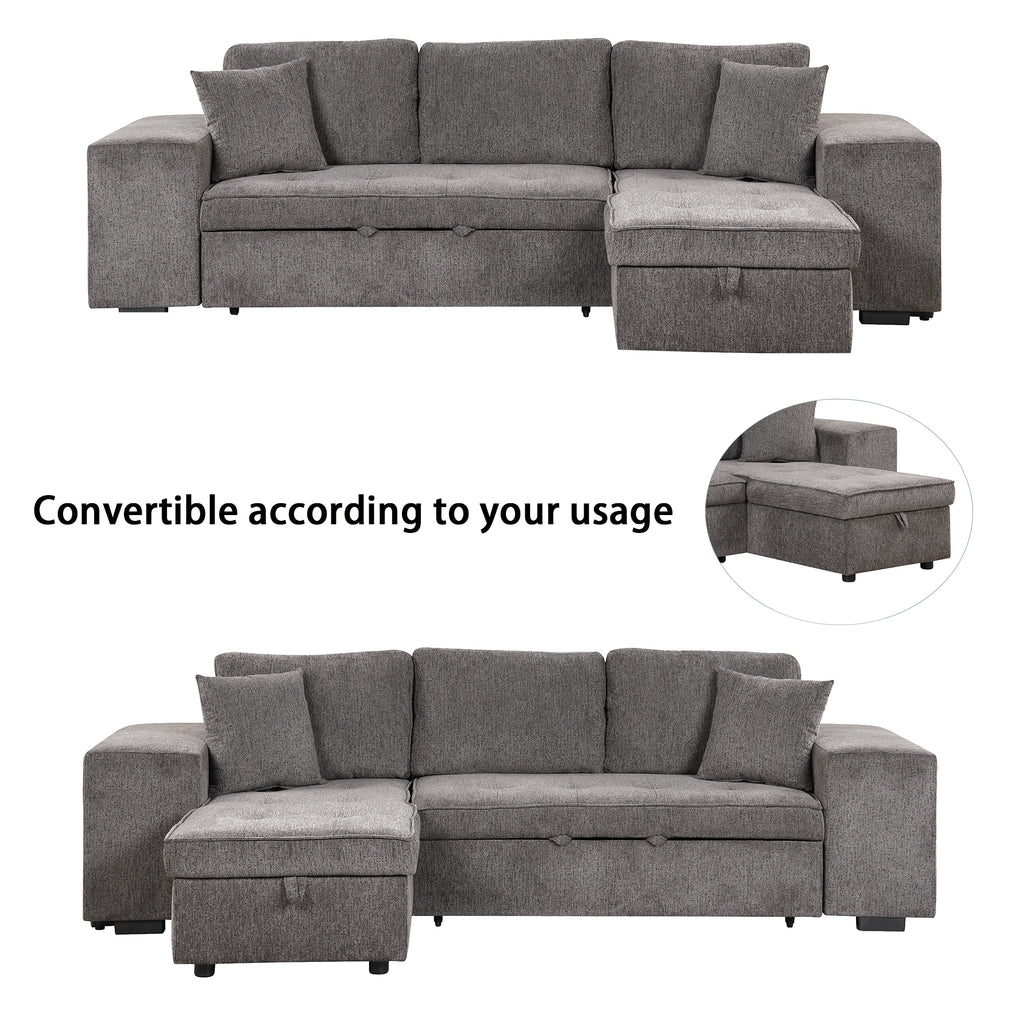 104.5 Modern L-Shape 3 Seat Reversible Sectional Couch, Pull Out Sleeper Sofa with Storage Chaise and 2 Stools for Living Room Furniture Set,Knox Charcoal (old sku:SG000431AAA)