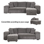 104.5 Modern L-Shape 3 Seat Reversible Sectional Couch, Pull Out Sleeper Sofa with Storage Chaise and 2 Stools for Living Room Furniture Set,Knox Charcoal (old sku:SG000431AAA)
