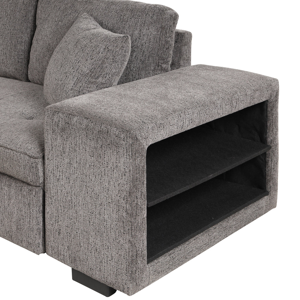 104.5 Modern L-Shape 3 Seat Reversible Sectional Couch, Pull Out Sleeper Sofa with Storage Chaise and 2 Stools for Living Room Furniture Set,Knox Charcoal (old sku:SG000431AAA)