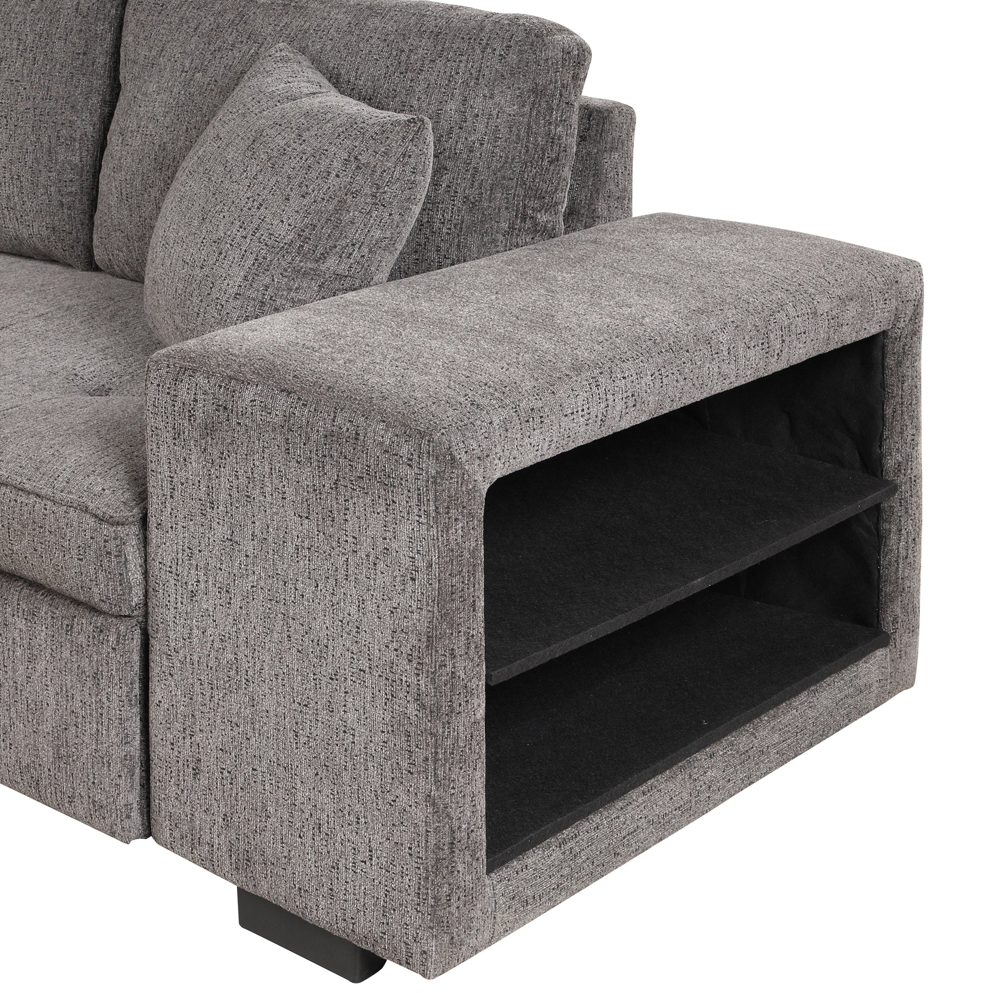 104.5 Modern L-Shape 3 Seat Reversible Sectional Couch, Pull Out Sleeper Sofa with Storage Chaise and 2 Stools for Living Room Furniture Set,Knox Charcoal (old sku:SG000431AAA)