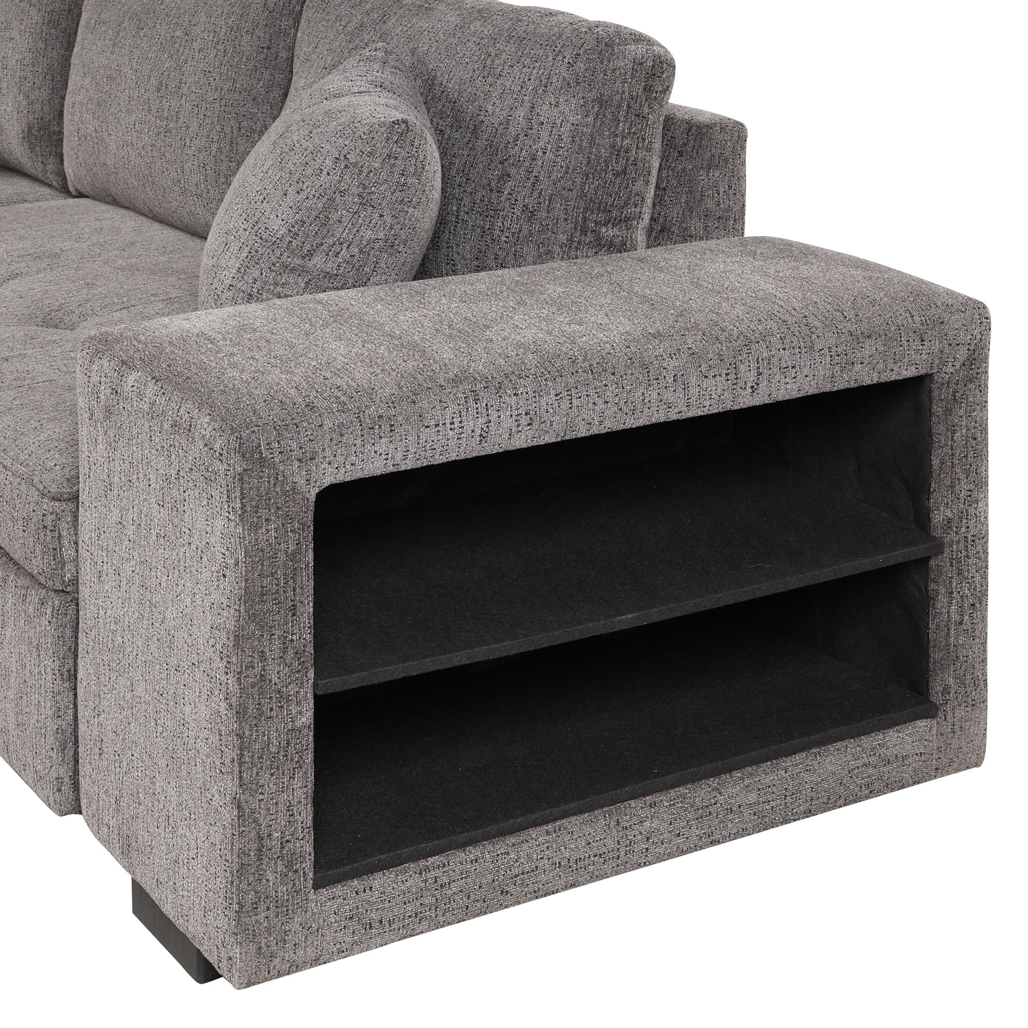 104.5 Modern L-Shape 3 Seat Reversible Sectional Couch, Pull Out Sleeper Sofa with Storage Chaise and 2 Stools for Living Room Furniture Set,Knox Charcoal (old sku:SG000431AAA)