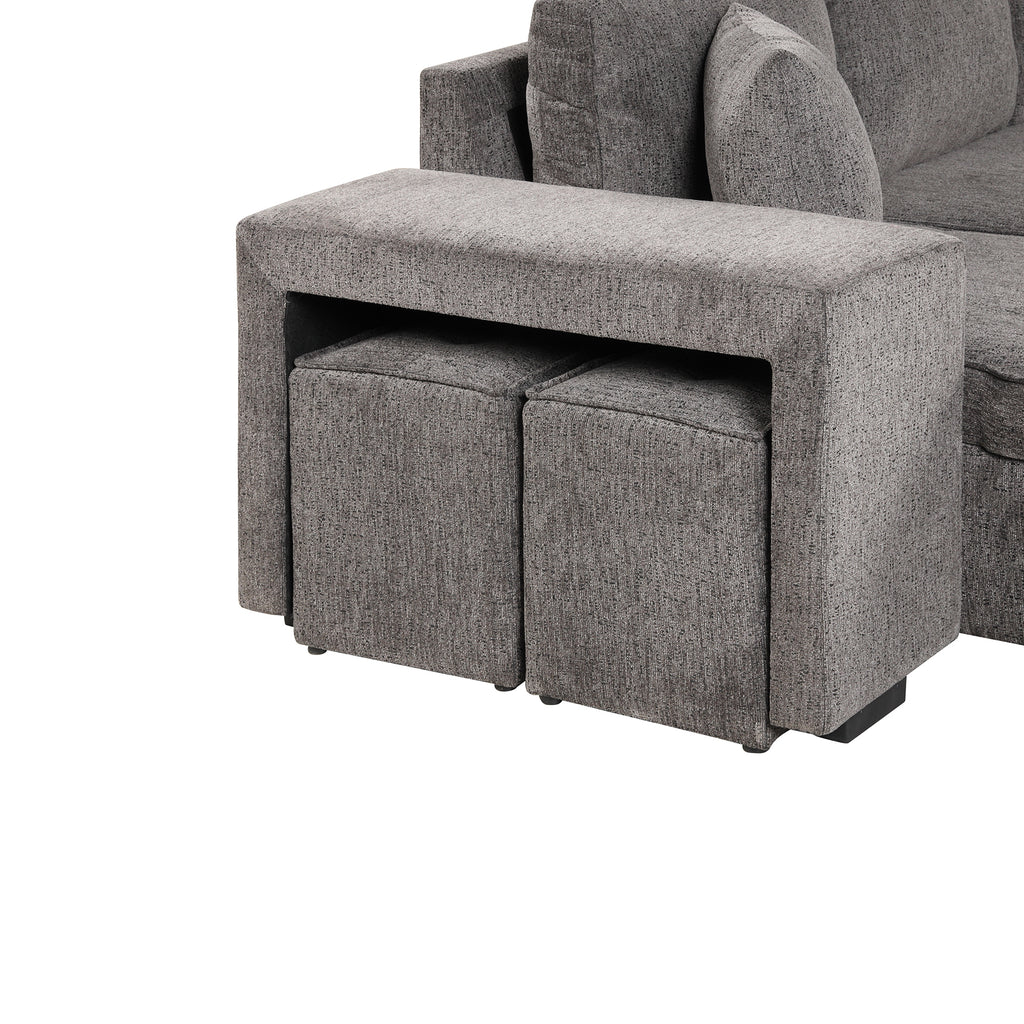 104.5 Modern L-Shape 3 Seat Reversible Sectional Couch, Pull Out Sleeper Sofa with Storage Chaise and 2 Stools for Living Room Furniture Set,Knox Charcoal (old sku:SG000431AAA)