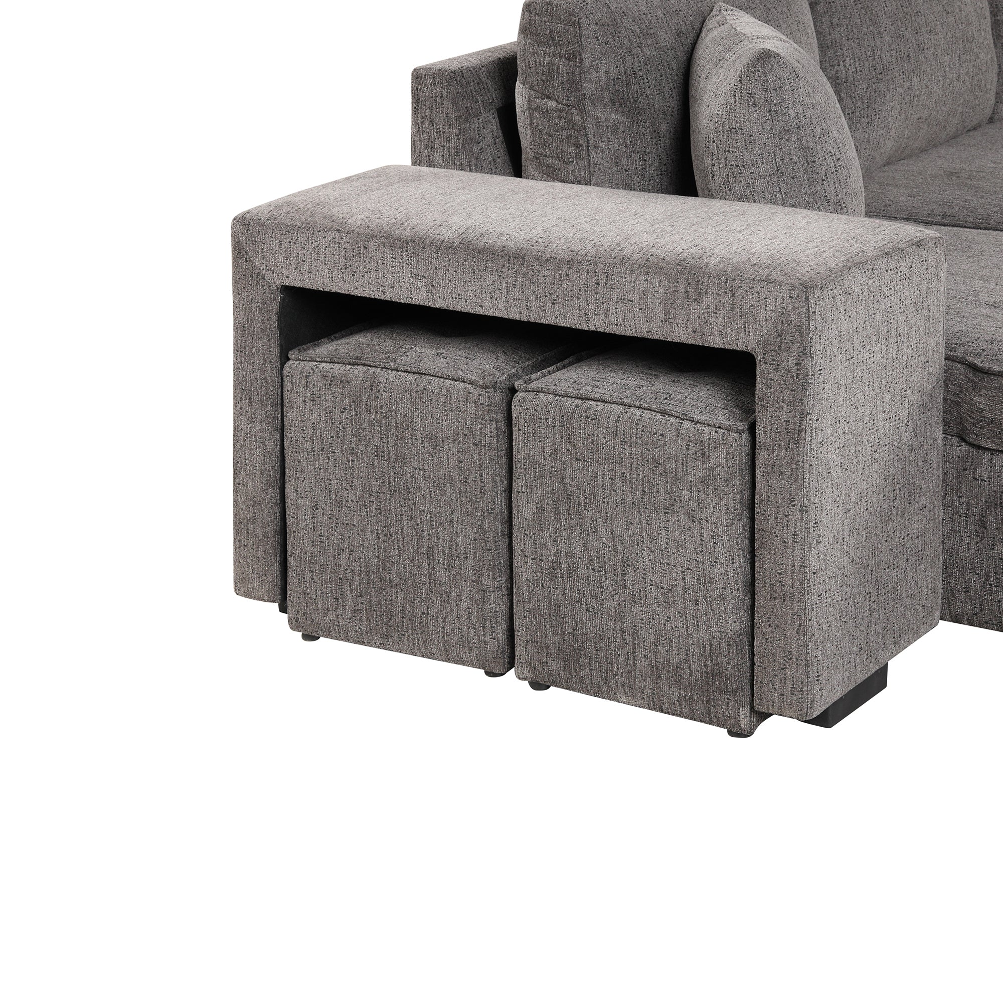 104.5 Modern L-Shape 3 Seat Reversible Sectional Couch, Pull Out Sleeper Sofa with Storage Chaise and 2 Stools for Living Room Furniture Set,Knox Charcoal (old sku:SG000431AAA)