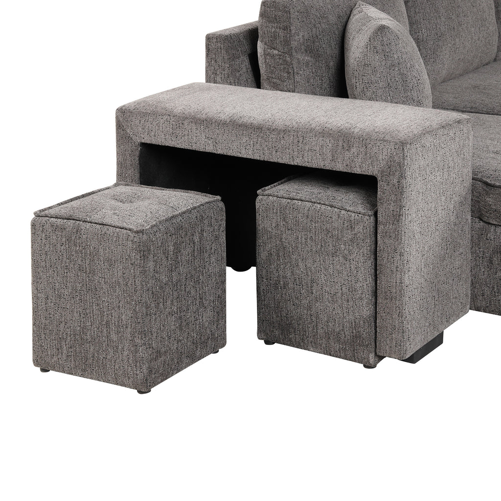 104.5 Modern L-Shape 3 Seat Reversible Sectional Couch, Pull Out Sleeper Sofa with Storage Chaise and 2 Stools for Living Room Furniture Set,Knox Charcoal (old sku:SG000431AAA)