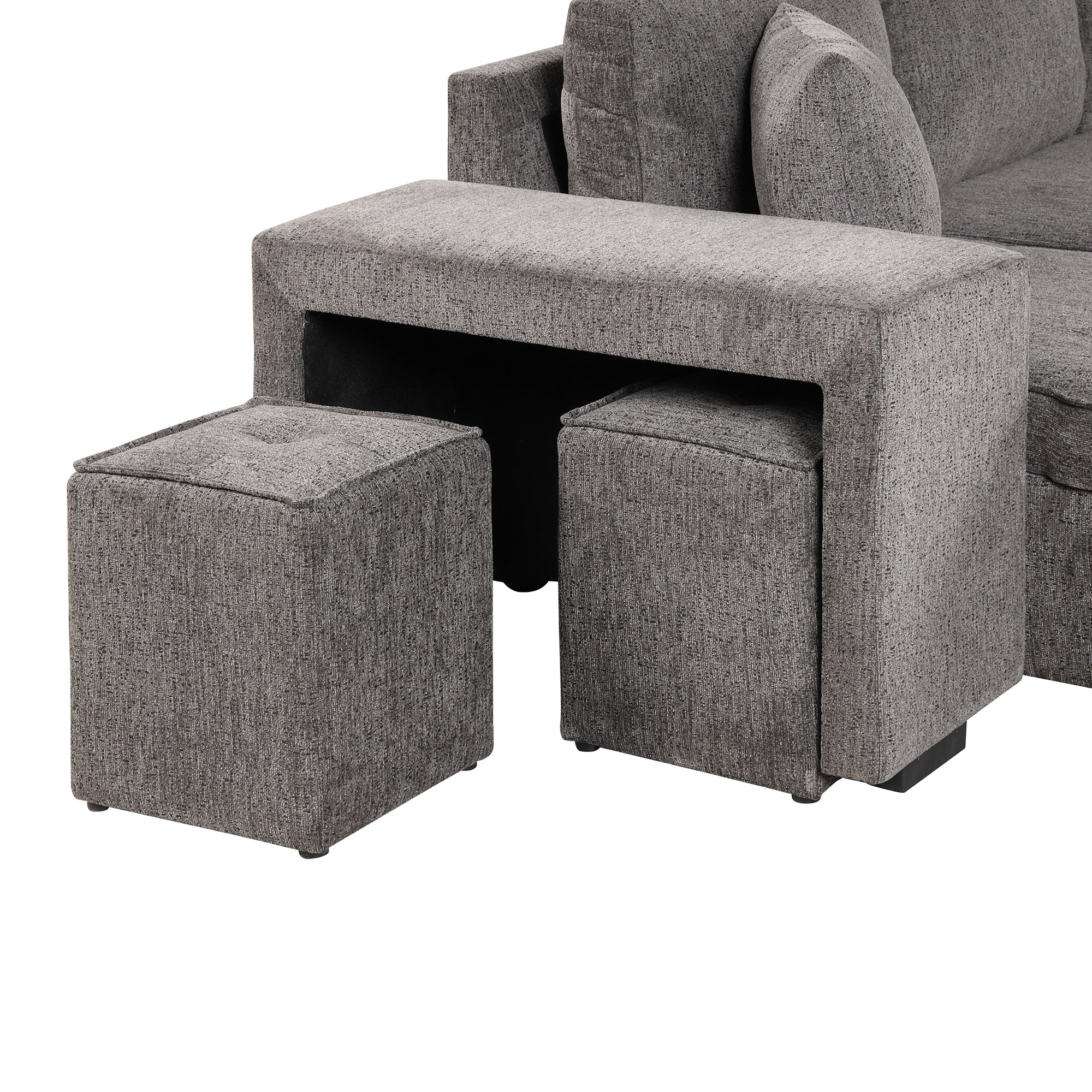 104.5 Modern L-Shape 3 Seat Reversible Sectional Couch, Pull Out Sleeper Sofa with Storage Chaise and 2 Stools for Living Room Furniture Set,Knox Charcoal (old sku:SG000431AAA)