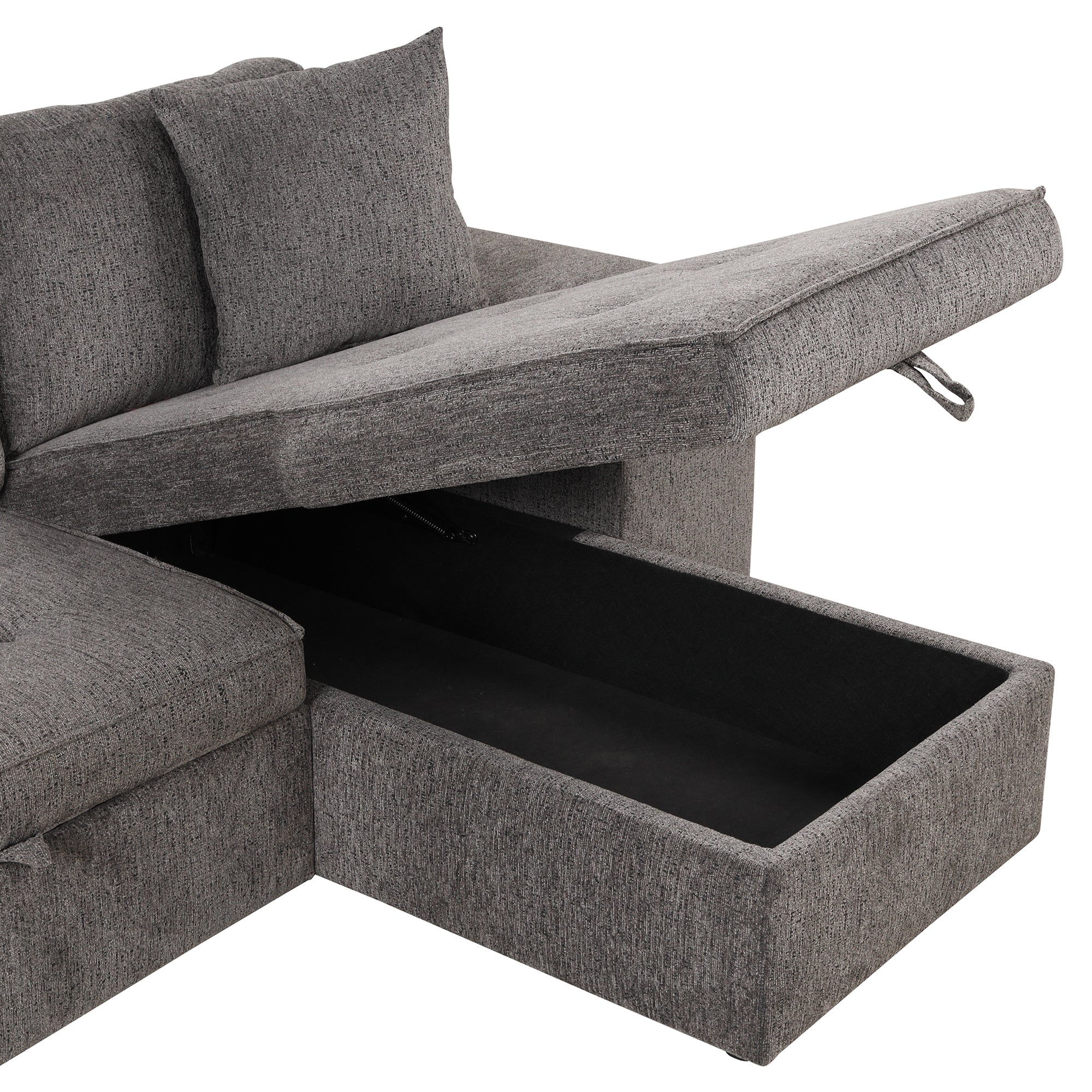 104.5 Modern L-Shape 3 Seat Reversible Sectional Couch, Pull Out Sleeper Sofa with Storage Chaise and 2 Stools for Living Room Furniture Set,Knox Charcoal (old sku:SG000431AAA)