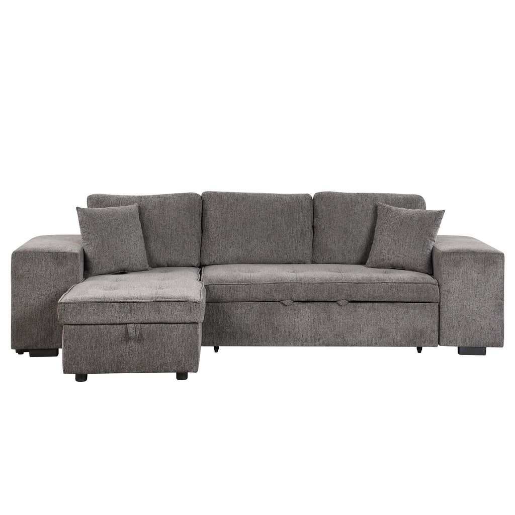 104.5 Modern L-Shape 3 Seat Reversible Sectional Couch, Pull Out Sleeper Sofa with Storage Chaise and 2 Stools for Living Room Furniture Set,Knox Charcoal (old sku:SG000431AAA)