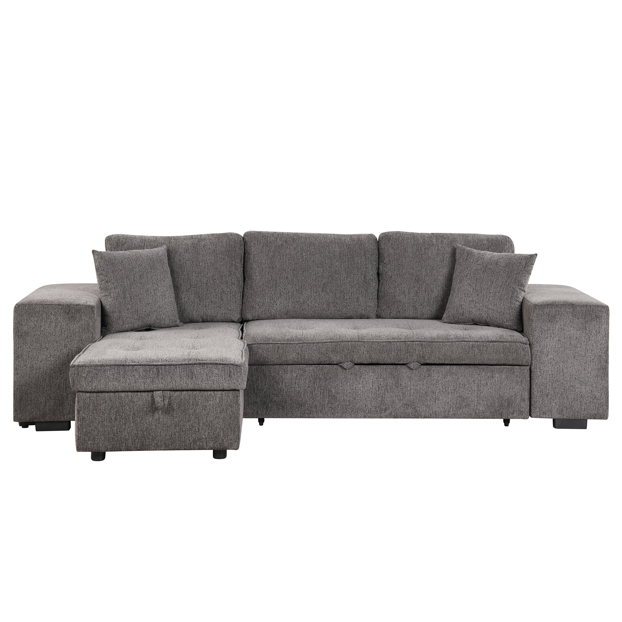 104.5 Modern L-Shape 3 Seat Reversible Sectional Couch, Pull Out Sleeper Sofa with Storage Chaise and 2 Stools for Living Room Furniture Set,Knox Charcoal (old sku:SG000431AAA)