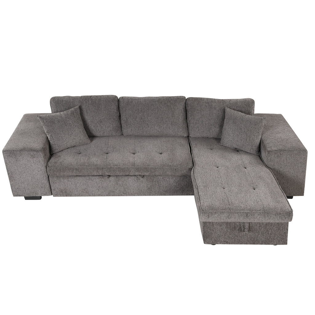 104.5 Modern L-Shape 3 Seat Reversible Sectional Couch, Pull Out Sleeper Sofa with Storage Chaise and 2 Stools for Living Room Furniture Set,Knox Charcoal (old sku:SG000431AAA)