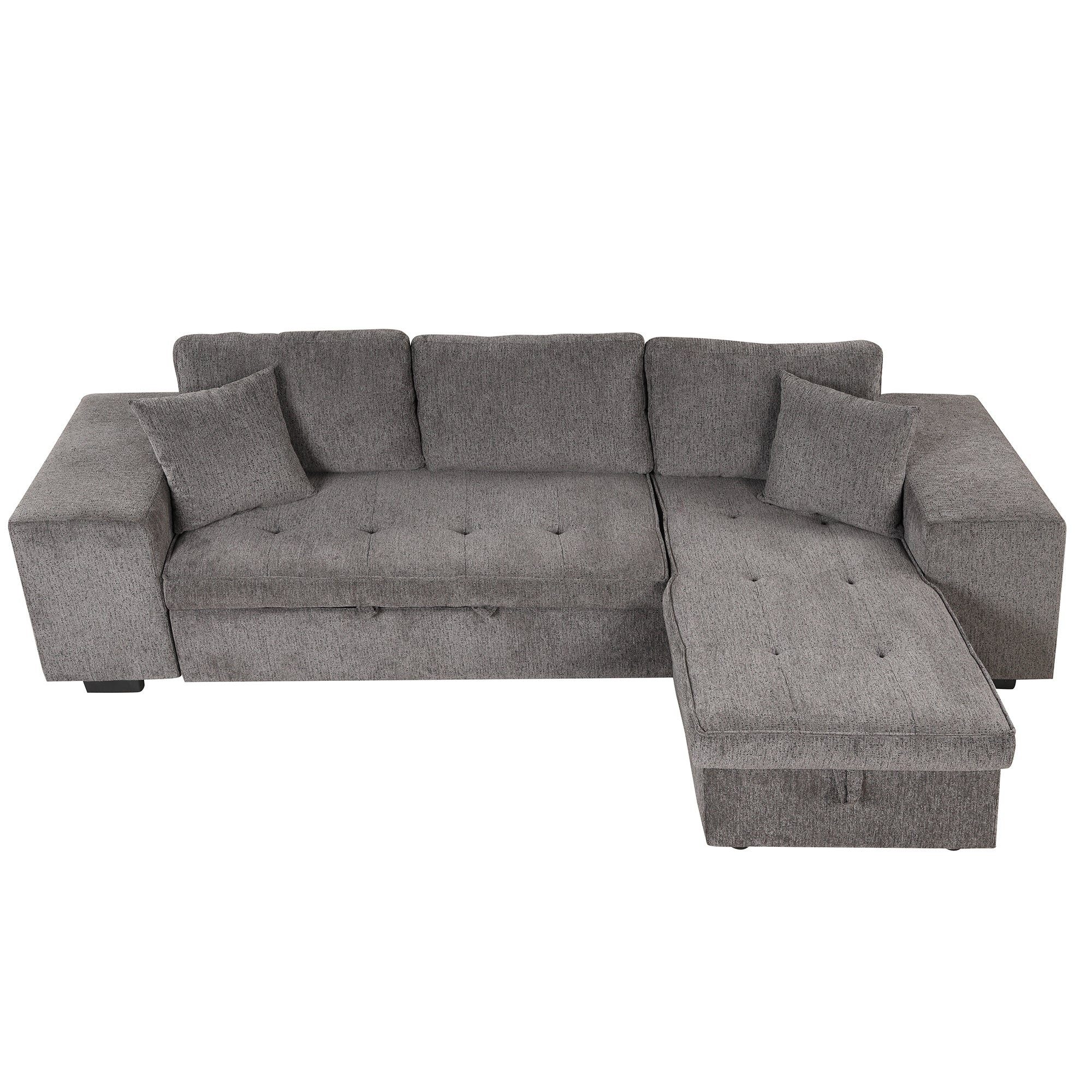 104.5 Modern L-Shape 3 Seat Reversible Sectional Couch, Pull Out Sleeper Sofa with Storage Chaise and 2 Stools for Living Room Furniture Set,Knox Charcoal (old sku:SG000431AAA)