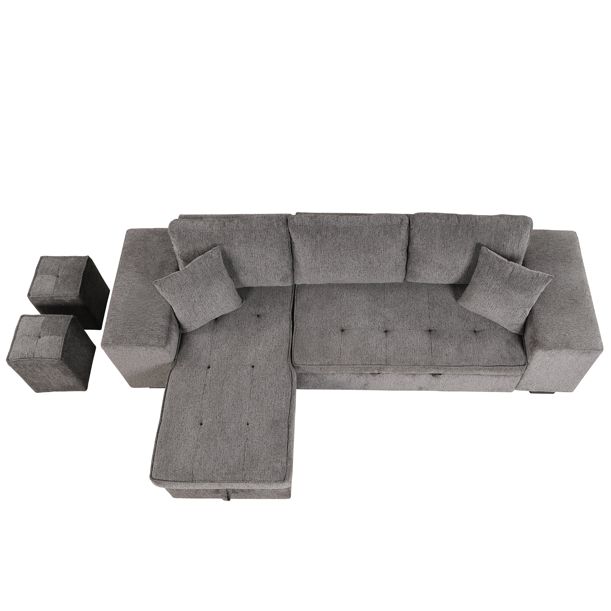 104.5 Modern L-Shape 3 Seat Reversible Sectional Couch, Pull Out Sleeper Sofa with Storage Chaise and 2 Stools for Living Room Furniture Set,Knox Charcoal (old sku:SG000431AAA)