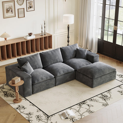 Modern 108-Inch L-Shaped Corduroy Sectional Sofa with Chaise.