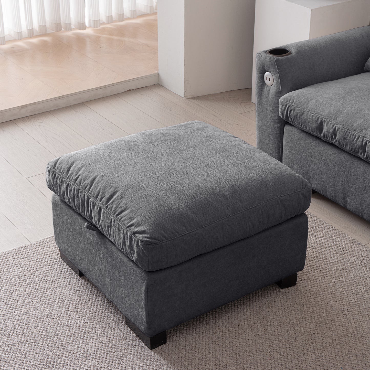 [VIDEO] provided]114.5"Modern Modular L Shaped Chenille Sofa Couch Reversible Ottoman With Storage Removable and Washable Cushions Sofa With USB Ports & Cup Holder For Living Room