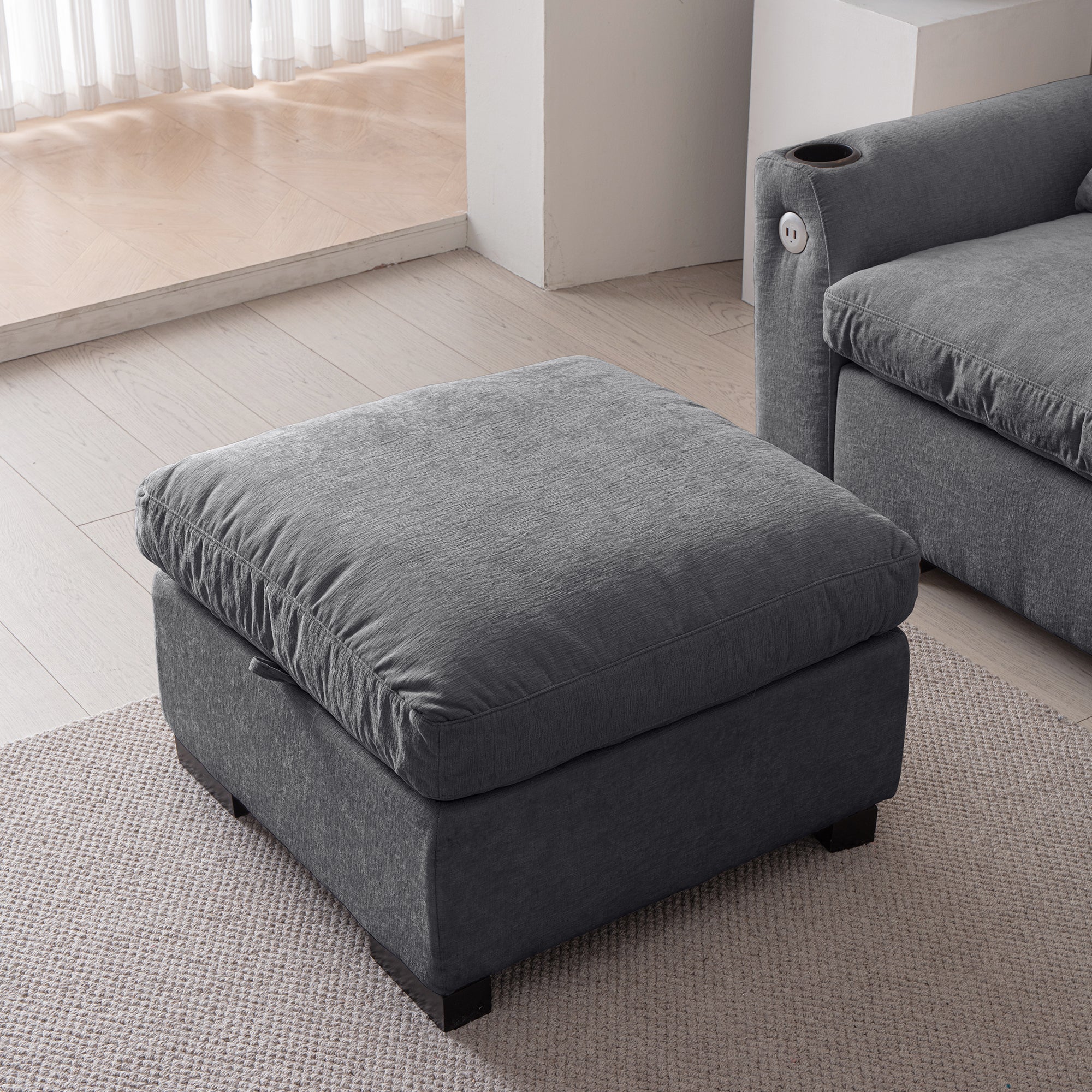 [VIDEO] provided]114.5"Modern Modular L Shaped Chenille Sofa Couch Reversible Ottoman With Storage Removable and Washable Cushions Sofa With USB Ports & Cup Holder For Living Room