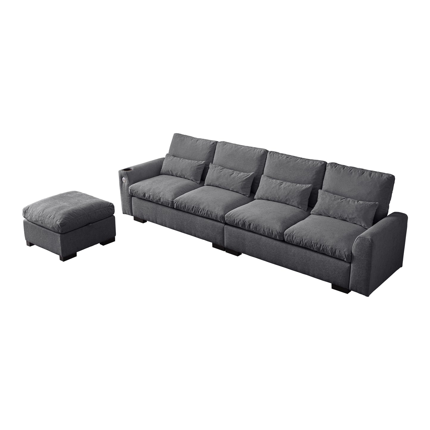 [VIDEO] provided]114.5"Modern Modular L Shaped Chenille Sofa Couch Reversible Ottoman With Storage Removable and Washable Cushions Sofa With USB Ports & Cup Holder For Living Room
