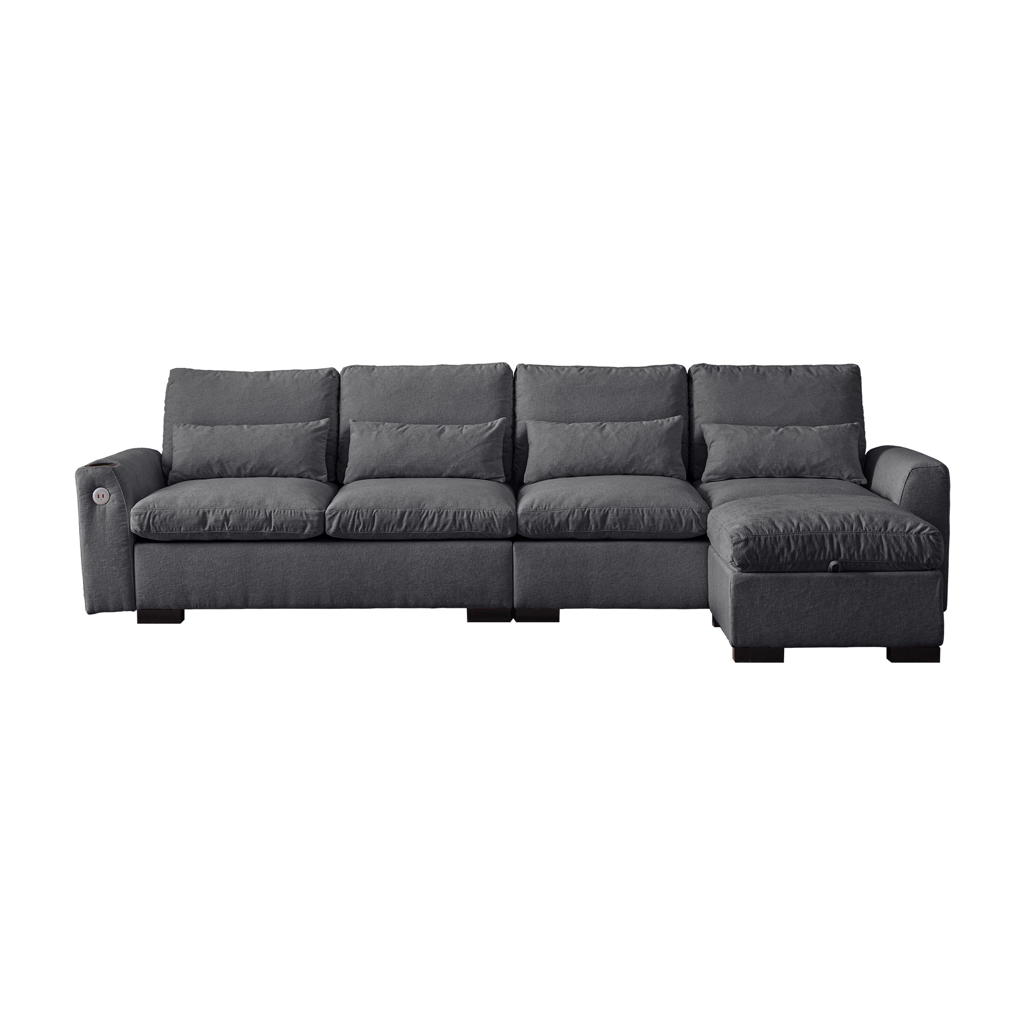 [VIDEO] provided]114.5"Modern Modular L Shaped Chenille Sofa Couch Reversible Ottoman With Storage Removable and Washable Cushions Sofa With USB Ports & Cup Holder For Living Room