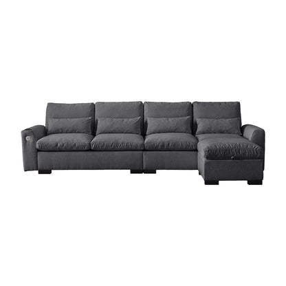 [VIDEO] provided]114.5"Modern Modular L Shaped Chenille Sofa Couch Reversible Ottoman With Storage Removable and Washable Cushions Sofa With USB Ports & Cup Holder For Living Room