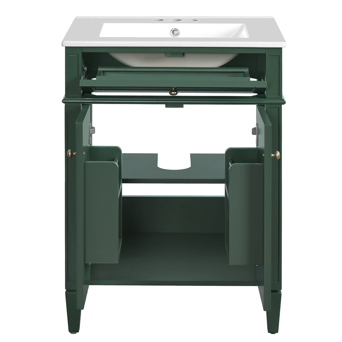 24' Bathroom Vanity with 2 Doors and Tip-Out Drawer, Bathroom Storage Cabinet with Sink, Soft-Closing Doors with Organizers